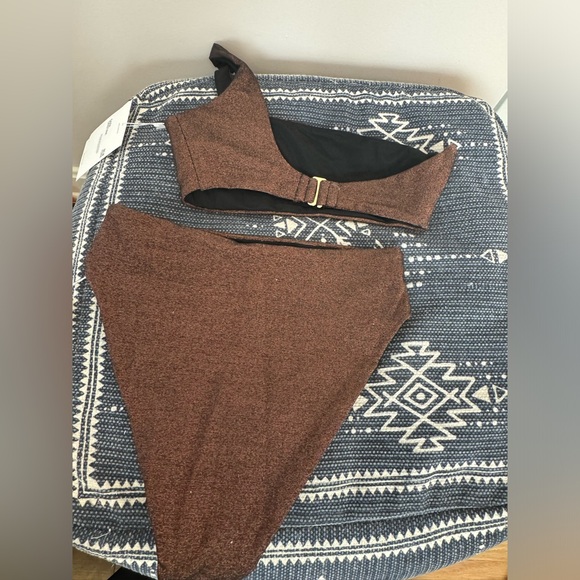 NWT SARA CRISTINA One Shoulder High Waisted Bikini - Metallic Shiny Brown XS/S - Picture 15 of 16